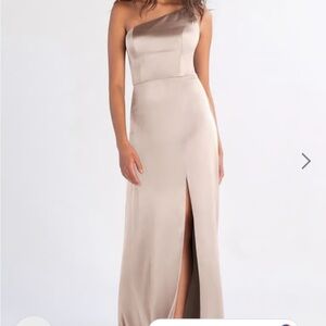 Jenny Yoo One-Shoulder Satin Jensen Gown in Prosecco